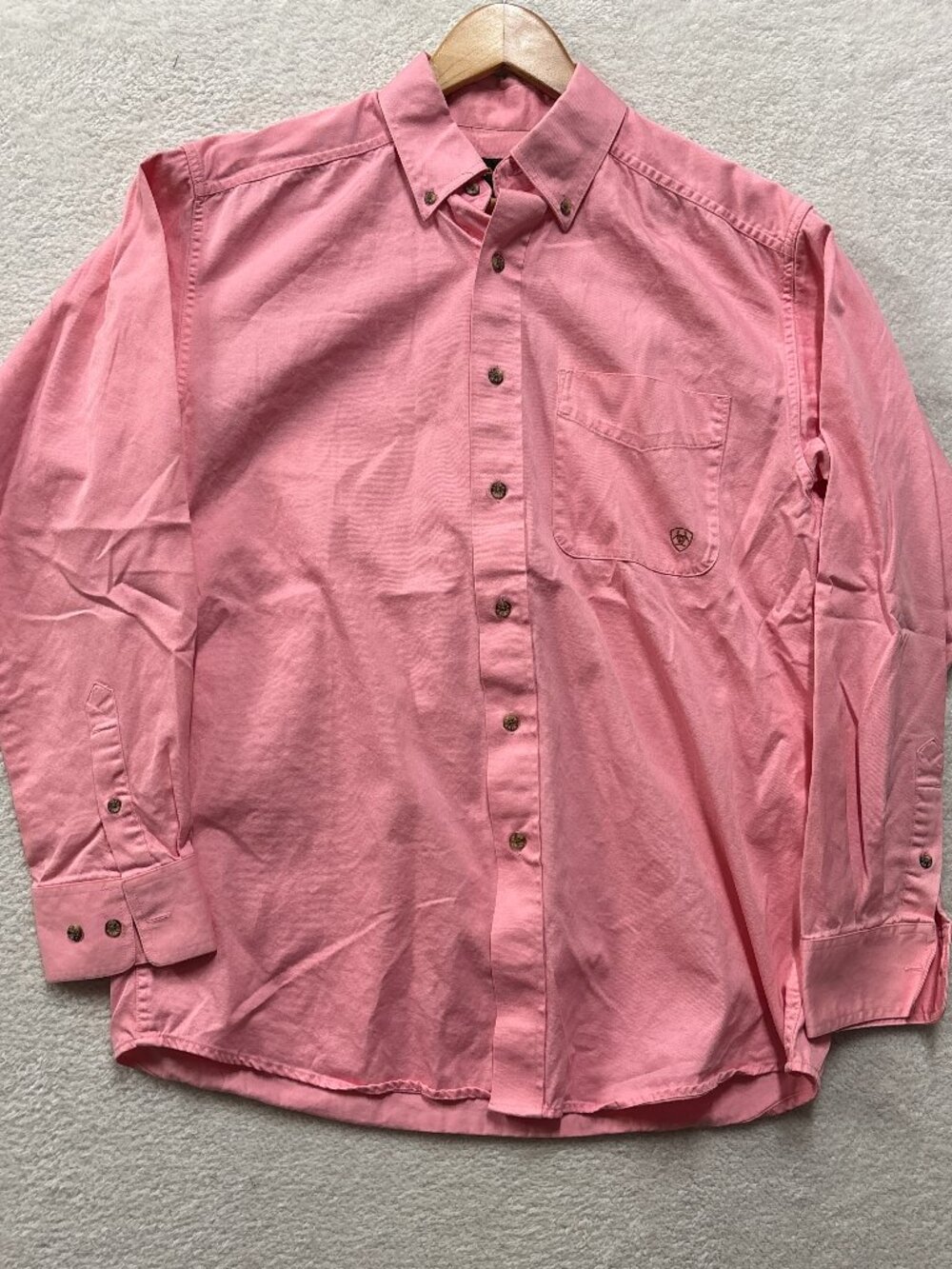 Ariat Shirt Mens M Pink Button Down Casual Workwear Ranch Rodeo Front Pocket